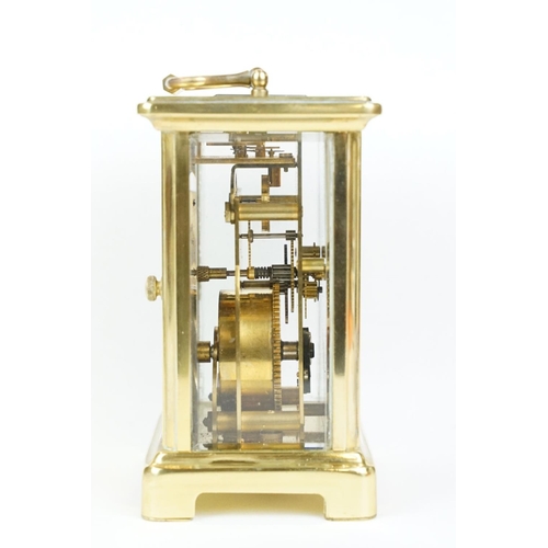 191 - French ' Bayard ' 8 Day Carriage Clock in gilt metal case with three bevelled glass panels, 15cm hig... 