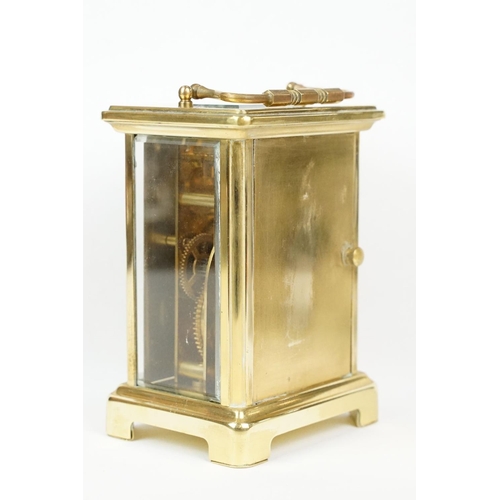 191 - French ' Bayard ' 8 Day Carriage Clock in gilt metal case with three bevelled glass panels, 15cm hig... 