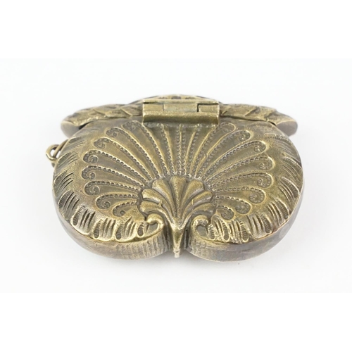 195 - Brass owl vesta case with glass eyes