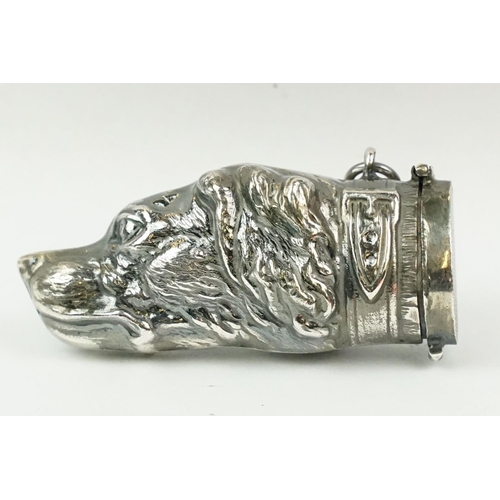 199 - Silver plated dog head vesta case