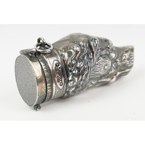 199 - Silver plated dog head vesta case