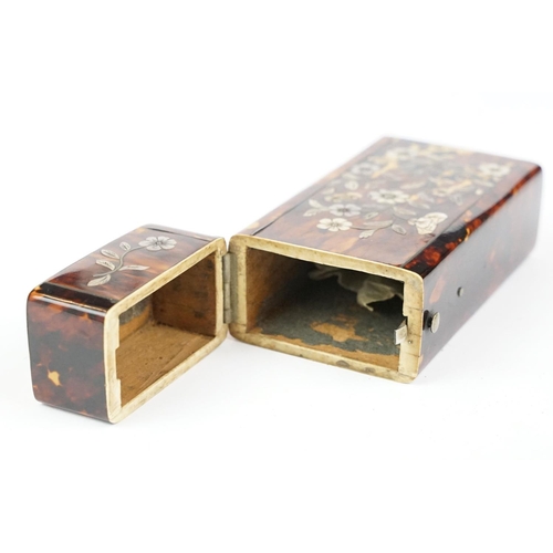 210 - An early 20th century tortoiseshell spectacle case with mother of pearl floral decoration. (CITES re... 