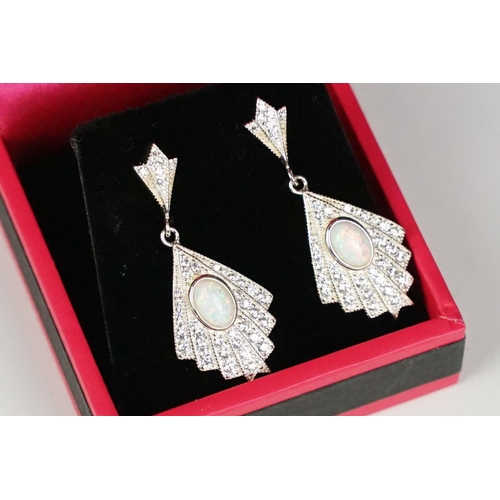 221 - Pair of silver and CZ fan shaped art deco style earrings