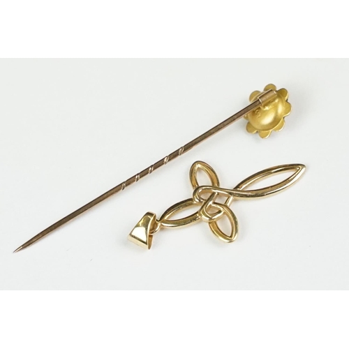 224 - 9ct Gold Cross Pendant together with an Early 20th century Gold and Diamond Stick Pin