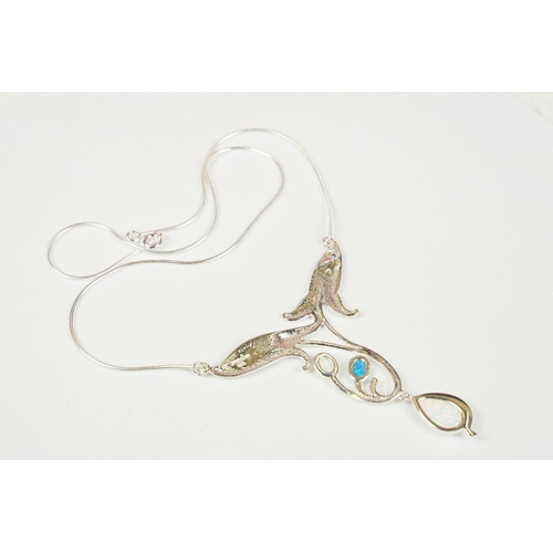 233 - Silver opal and turquoise art nouveau style necklace