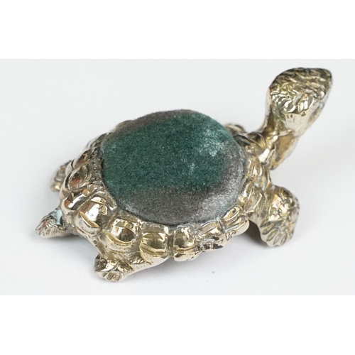 240 - Vintage White Metal Pin Cushion in the form of a Tortoise