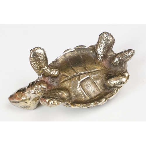 240 - Vintage White Metal Pin Cushion in the form of a Tortoise