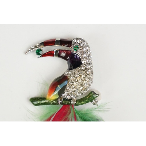 241 - Large Enamel and Crystal Brooch in the form of a Toucan with feathers, 9cm high