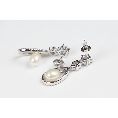 261 - Pair of silver and pearl drop earrings