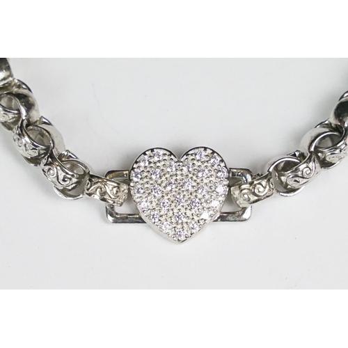 264 - Silver bracelet with CZ heart shaped clasp