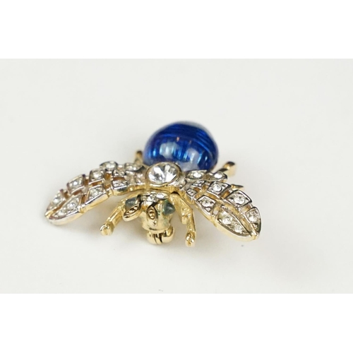 266 - Gilt bee brooch with diamonte and glass body and eyes