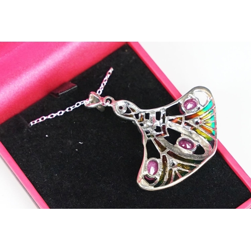 273 - Silver marcasite and ruby set necklace, cased