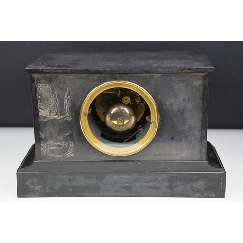 137 - Victorian slate & marble mantel clock, the open skeleton dial with Roman numerals, measures approx 2... 