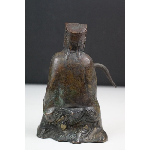 150 - Chinese bronze figure of an old man in traditional dress, approx 17cm tall