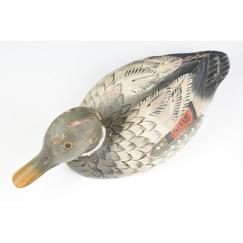 182 - Painted wooden decoy duck, approx 37cm long