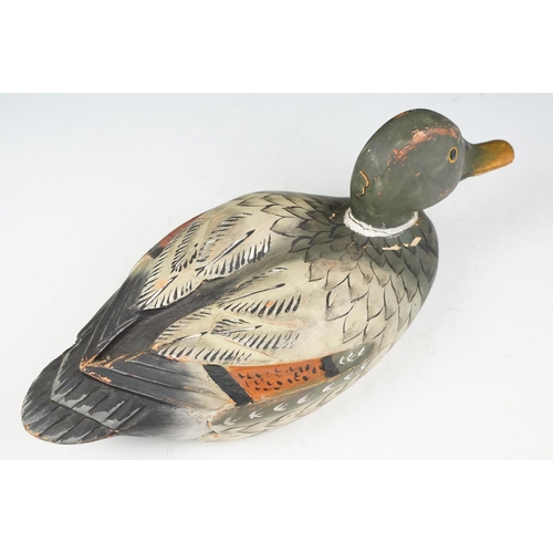 182 - Painted wooden decoy duck, approx 37cm long