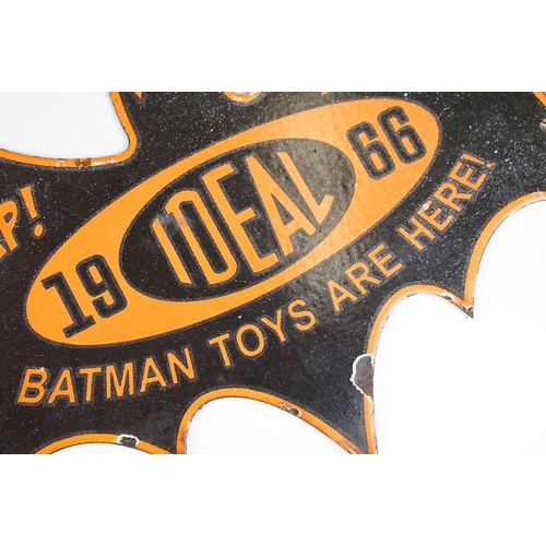 184A - Advertising - A reproduction Ideal Batman toys enamel sign in the form of a bat, approx 30cm wide