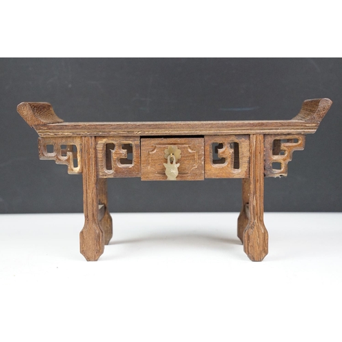 170 - Chinese Wooden Miniature Altar Table, 24cm long together with a Chinese Hardwood Square Stand, 12cm ... 