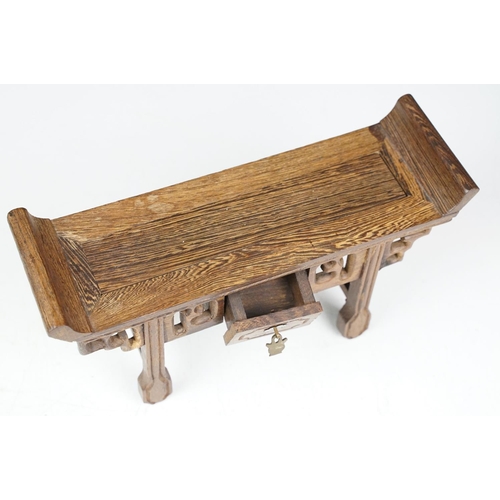 170 - Chinese Wooden Miniature Altar Table, 24cm long together with a Chinese Hardwood Square Stand, 12cm ... 