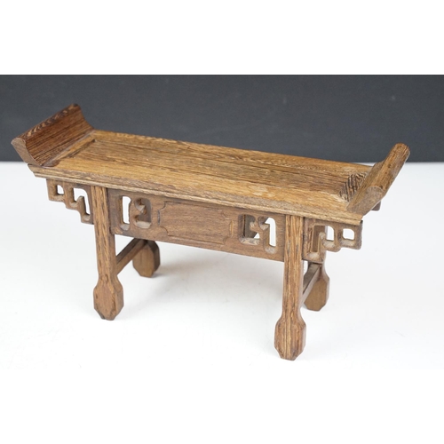 170 - Chinese Wooden Miniature Altar Table, 24cm long together with a Chinese Hardwood Square Stand, 12cm ... 