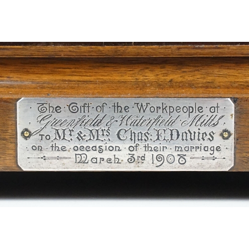 171 - Early 20th century mahogany cased chiming mantel clock, the silvered dial with Roman numerals, with ... 