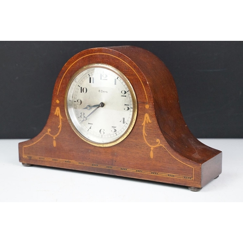 172 - Late 19th / early 20th century carved oak mantel clock with silvered dial, together with an early 20... 