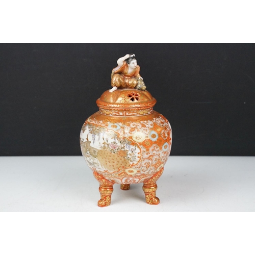 60 - Group of Japanese ceramics, seven pieces, to include a Satsuma twin-handled vase with figural decora... 