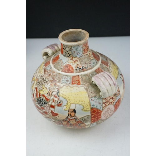 60 - Group of Japanese ceramics, seven pieces, to include a Satsuma twin-handled vase with figural decora... 