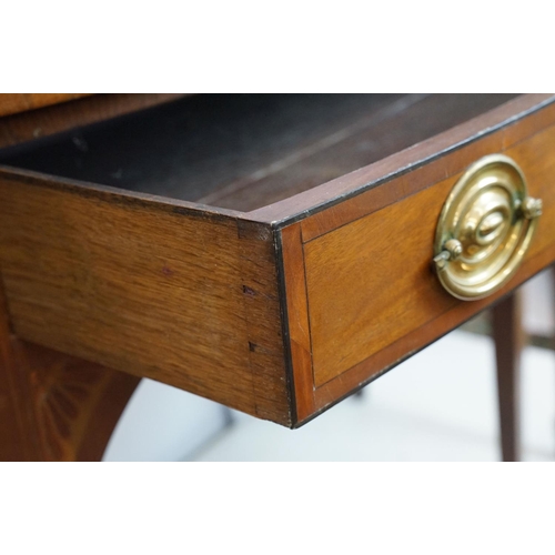 674 - Edwardian mahogany inlaid bowfront sideboard, the central drawer flanked by two cupboard doors, on s... 