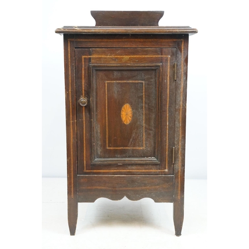 686 - Edwardian mahogany inlaid pot cupboard, 74.5cm high x 42cm wide x 37cm deep