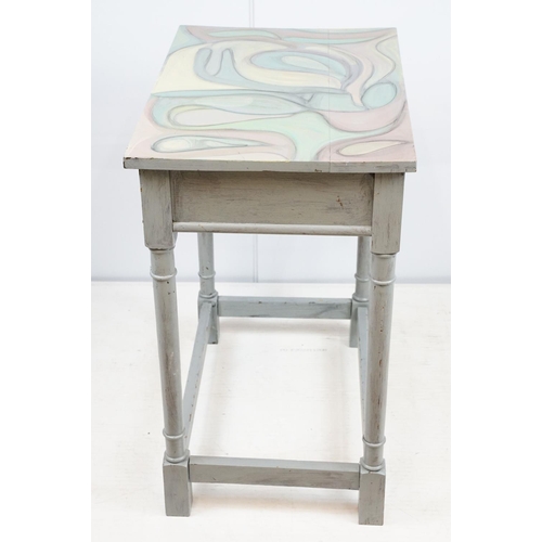 703 - Painted occasional table of rectangular form with stretchered base, 76.5cm high x 66cm wide x 45cm d... 