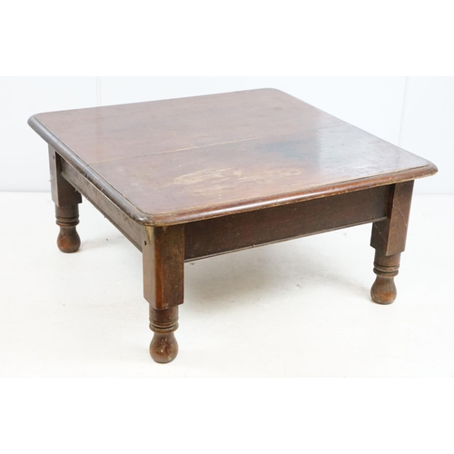 708 - Early 20th century mahogany low table on turned legs, 37cm high x 74cm wide x 72cm deep