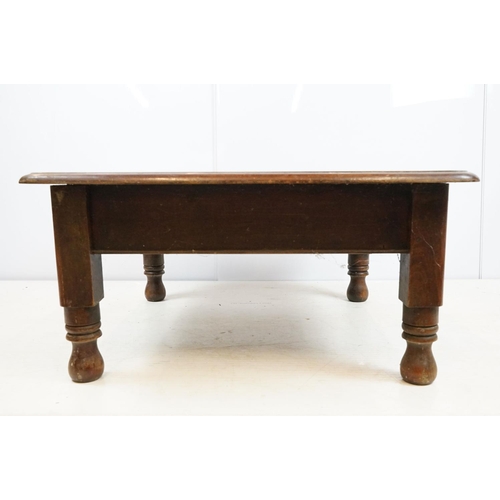 708 - Early 20th century mahogany low table on turned legs, 37cm high x 74cm wide x 72cm deep