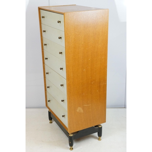 723 - Mid century G Plan Librenza chest of seven drawers, with embossed G Plan logo and retailer's label f... 