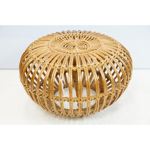 752 - Franco Albini, mid century wicker ' Lobster Pot ' stool ottoman, 31cm high x 50cm diameter