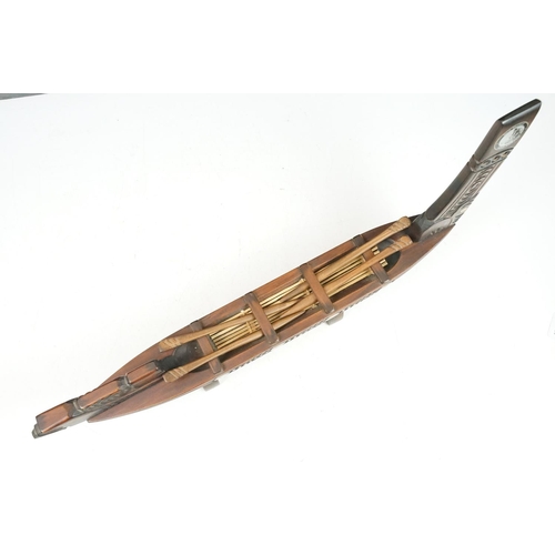 158 - Hand carved Maori (Waka Tava) wooden war canoe, approx 46cm long