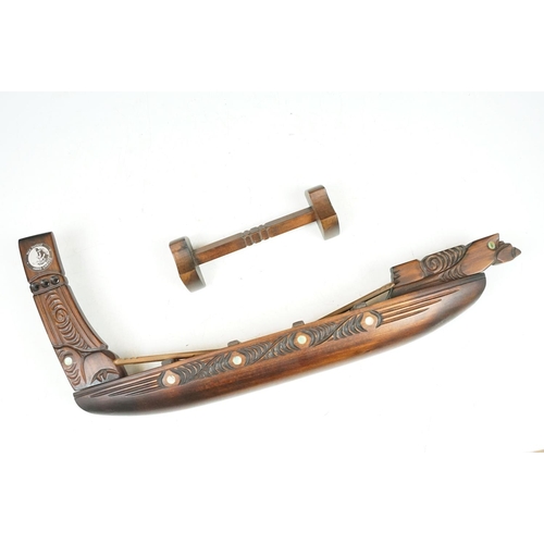 Hand carved Maori (Waka Tava) wooden war canoe, approx 46cm long