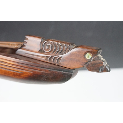 158 - Hand carved Maori (Waka Tava) wooden war canoe, approx 46cm long