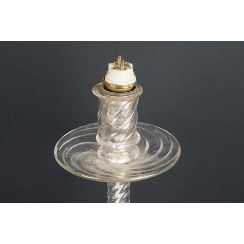 162 - Mid 20th century glass table lamp of spiralling form, approx 58cm high