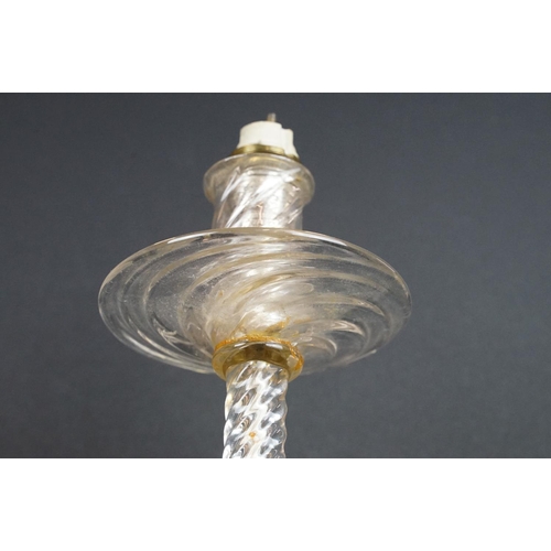 162 - Mid 20th century glass table lamp of spiralling form, approx 58cm high