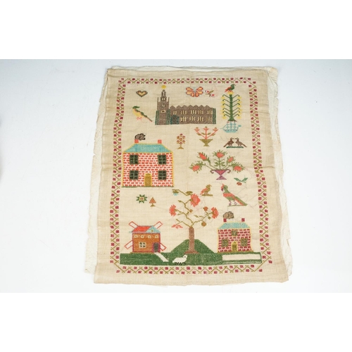 164 - Group of five 19th century needlework samplers to include a sampler depicting flowers in a vase (dat... 