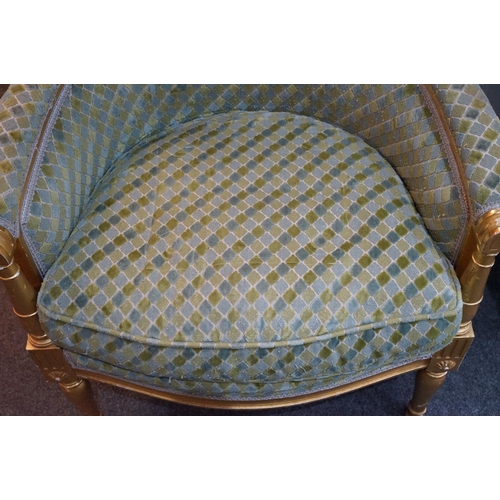 642 - Gilt framed French style armchair with floral motifs & upholstered seat cushion, raised upon four le... 