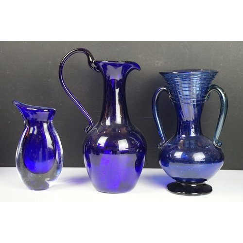 72 - Collection of blue glassware to include Murano and Bristol blue examples, featuring vases, goblets, ... 