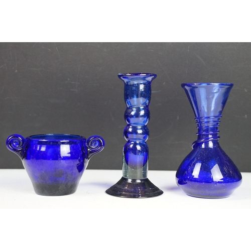 72 - Collection of blue glassware to include Murano and Bristol blue examples, featuring vases, goblets, ... 