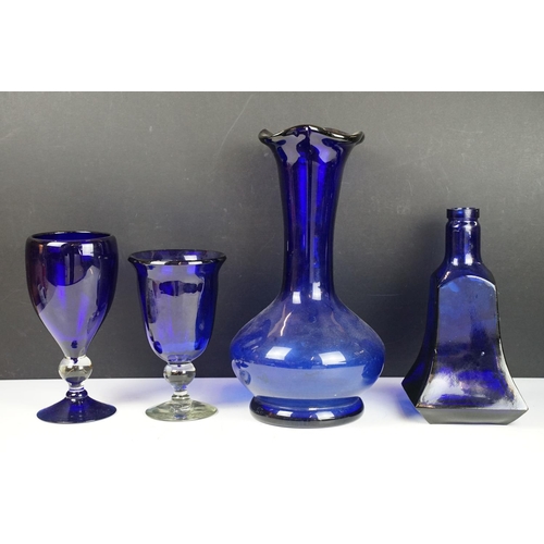 72 - Collection of blue glassware to include Murano and Bristol blue examples, featuring vases, goblets, ... 