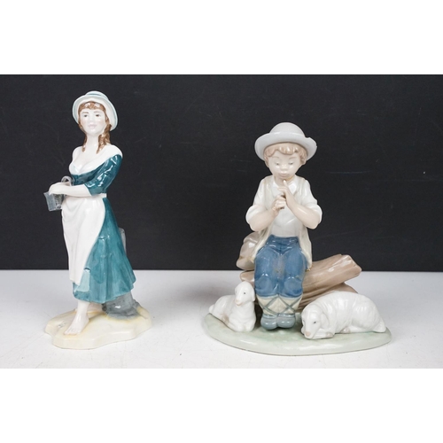 80 - Collection of porcelain figures to include Lladro & Nao examples, featuring Lladro Jester Sad Clown ... 