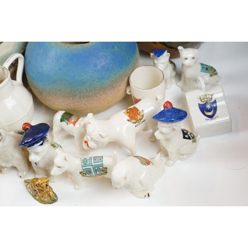 88 - Mixed ceramics to include studio pottery, Poole Pottery, commemorative china, crested ware, etc, fea... 