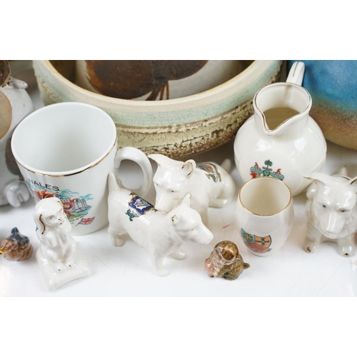 88 - Mixed ceramics to include studio pottery, Poole Pottery, commemorative china, crested ware, etc, fea... 