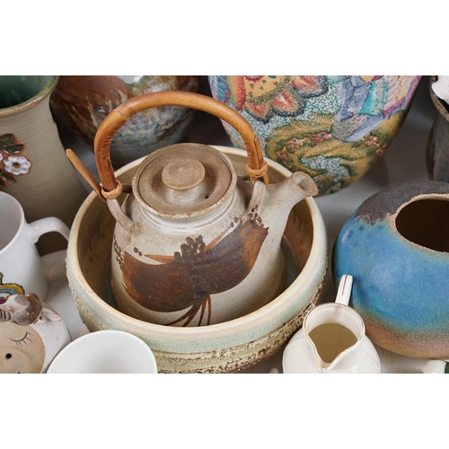 88 - Mixed ceramics to include studio pottery, Poole Pottery, commemorative china, crested ware, etc, fea... 