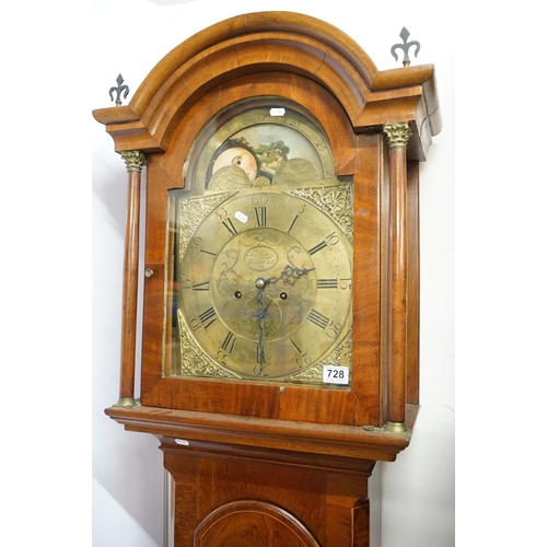 728 - Mahogany inlaid longcase clock, the brass dial signed Thomas Lister, Halifax, with Roman and Arabic ... 